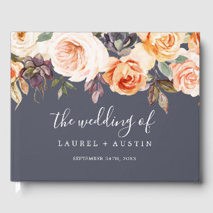 Rustic Earth Florals Purple Monogram Back Wedding Guest Book