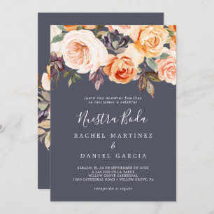 Rustic Earth Florals   Purple Spanish Nuestra Boda Invitation