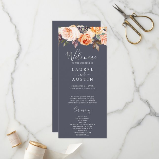 Rustic Earth Florals | Purple Wedding Program Programme (Front/Back In Situ)