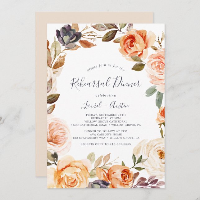 Rustic Earth Florals Rehearsal Dinner Invitation (Front/Back)
