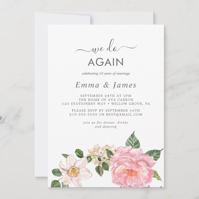 Rustic Earth Florals "We Do Again" Vow Renewal  Invitation (Front)