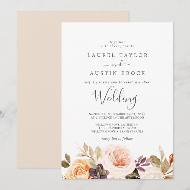 Rustic Earth Florals Wedding Invitation (Front/Back)