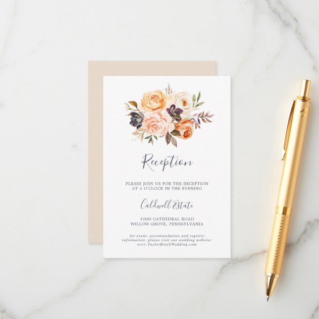 Rustic Earth Florals Wedding Reception Insert Card (Front/Back In Situ)