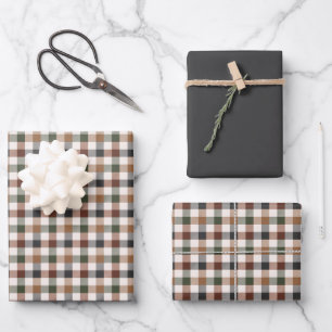 Rustic Earth Tone Checkered Plaid Wrapping Paper Sheet