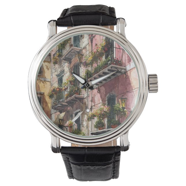 Rustic Earth Tones Balcony Scene Watch (Front)