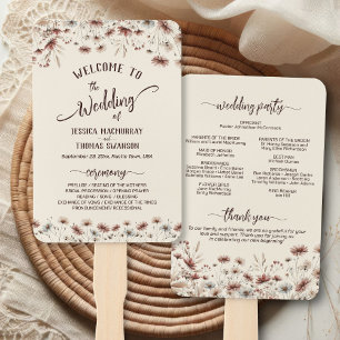 Rustic Earthtone Boho Wildflowers Wedding Program Hand Fan