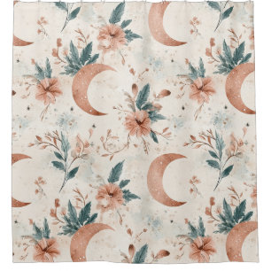 Rustic Earthy Boho Moon Floral Pattern (5) Shower Curtain