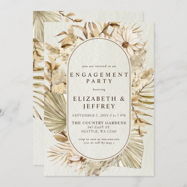 Rustic Earthy Boho Pampas Engagement Party Invitation (Front/Back)