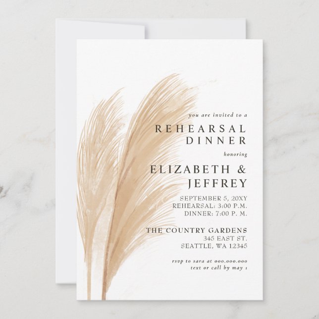 Rustic Earthy Boho Pampas Rehearsal Dinner  Invitation (Front)