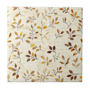 Rustic Earthy Botanical Leaves and Twigs Tile