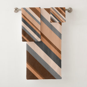 Rustic, Earthy Brown, Beige and Grey Stripes Bath Towel Set