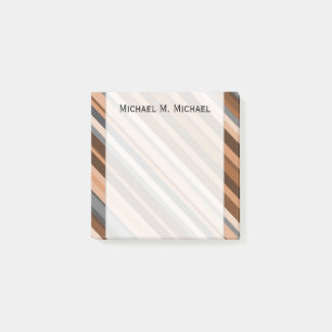 Rustic, Earthy Brown, Beige and Grey Stripes; Name Post-it Notes
