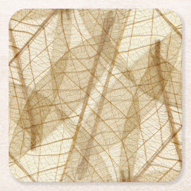 Rustic Earthy Cream Beige Leaves Square Paper Coaster (Front)