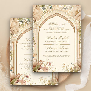 Rustic Earthy Cream Floral Arch Muslim Wedding Invitation