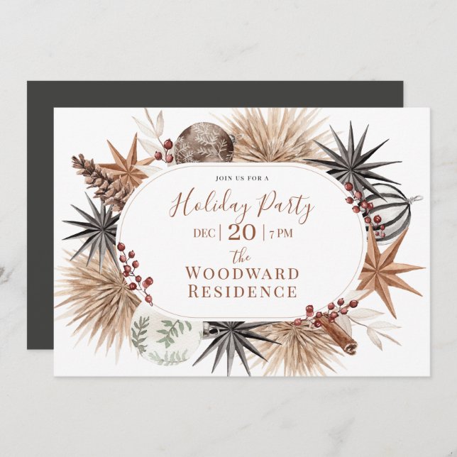 Rustic Earthy Dried Botanicals Holiday Party Invitation (Front/Back)
