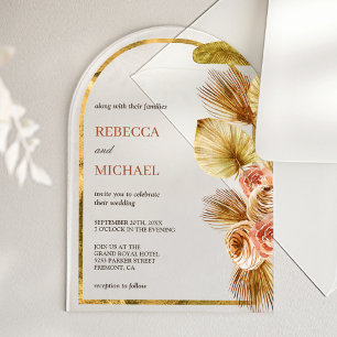 Rustic Earthy Floral Arch Dried Boho Palm Wedding Acrylic Invitations