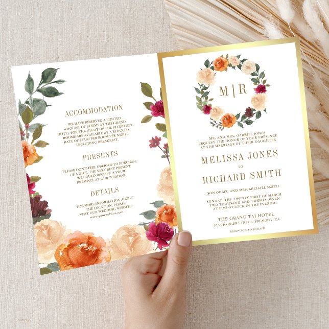Rustic Earthy Floral Wreath QR Code Wedding Invitation (Creator Uploaded)
