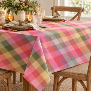 Rustic Earthy Geometric Plaid Pattern Warm Tones Tablecloth