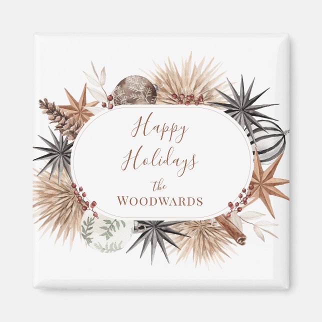 Rustic Earthy Holiday Botanicals Happy Holiday  Magnet (Front)