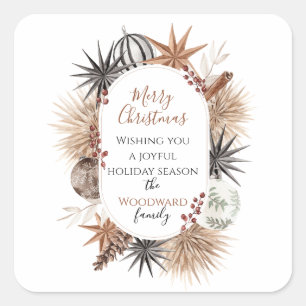 Rustic Earthy Holiday Name Gift Square Sticker