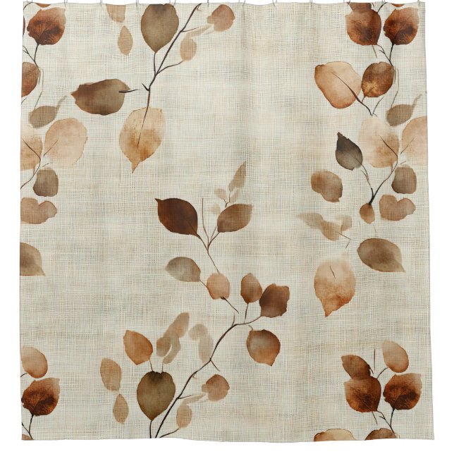 Rustic Earthy Leaves and Twigs Nature Pattern Shower Curtain (Front)