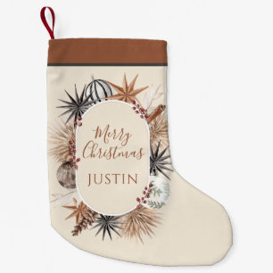 Rustic Earthy Merry Christmas Name Small Christmas Stocking