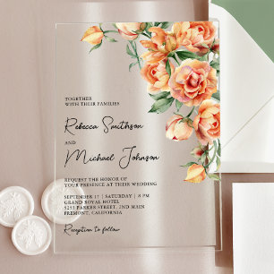 Rustic Earthy Peach Floral Wedding Acrylic Invitations