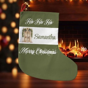 Rustic earthy Scandinavian personalized christmas  Large Christmas Stocking