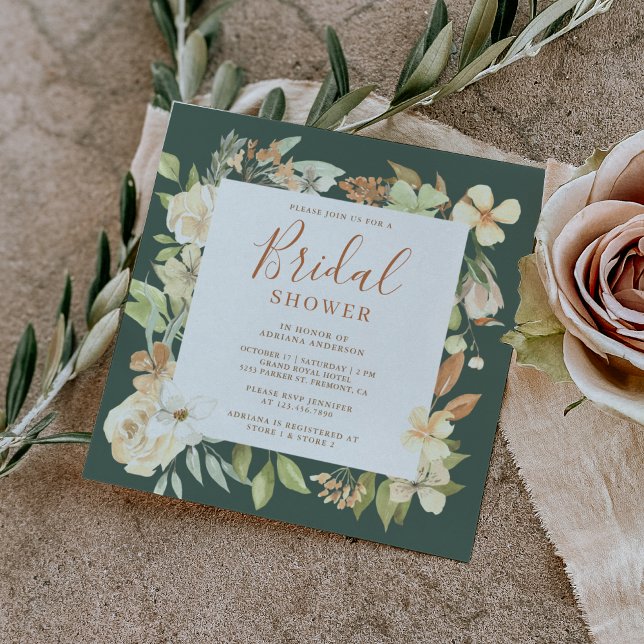 Rustic Earthy Soft Peach Floral Sage Bridal Shower Invitation (Creator Uploaded)