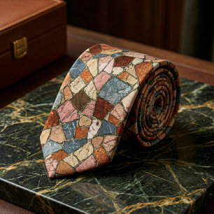 Rustic Earthy Terracotta and Marble Stone Mosaic Tie