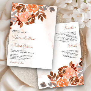 Rustic Earthy Terracotta Floral All in One Wedding Invitation