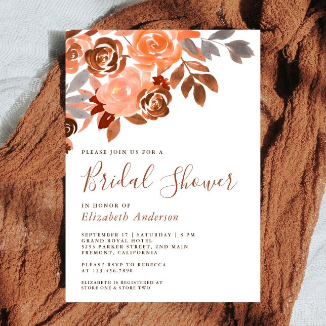Rustic Earthy Terracotta Floral Bridal Shower Invitation (Creator Uploaded)