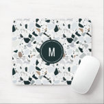Rustic Earthy Terrazzo Stone Pattern Monogram Mouse Pad<br><div class="desc">Rustic earthy terrazzo stone pattern,  monogram mouse pad. Natural sand,  dusty blue and deep hunter green colour palette with round coordinating dark green centred monogram.</div>