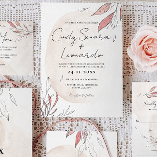 Rustic Earthy Watercolor Floral Wedding Invitation