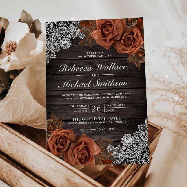 Rustic Earthy Wood Dusty Terracotta Rose Wedding Invitation (Creator Uploaded)