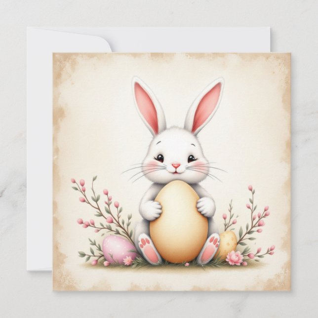 Rustic Easter Bunny and Eggs Holiday Card (Front)