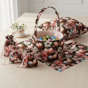 Rustic Easter Eggs & Wicker Basket Floral Fabric
