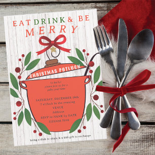Rustic Eat Drink and Be Merry Christmas Potluck Invitation