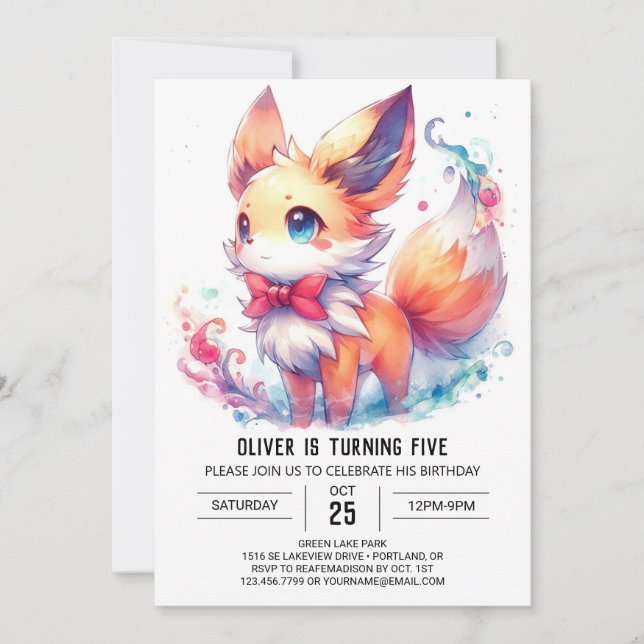 Rustic Editable Fox Birthday Invitation (Front)