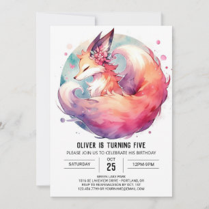 Rustic Editable Fox Birthday Invitation