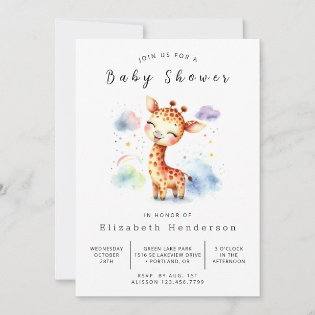  Rustic Editable Giraffe Baby Shower Invitation (Front)