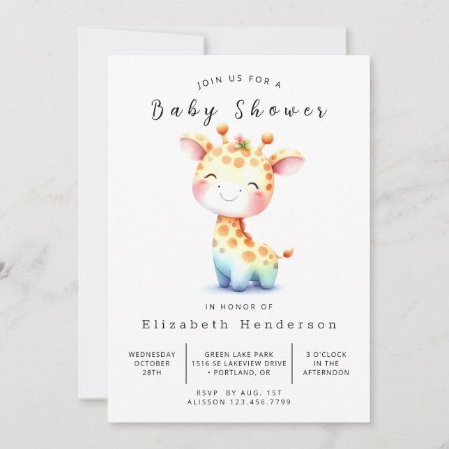 Rustic Editable Giraffe Baby Shower  Invitation (Front)