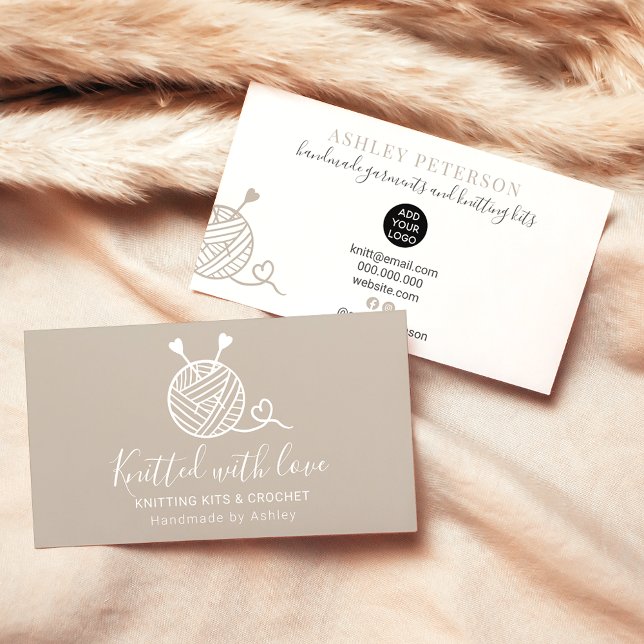 Rustic editable knitting crochet yarn handmade kit business card (Creator Uploaded)