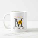 Rustic Editable Sunflower Bridesmaid Wedding Coffee Mug<br><div class="desc">A rustic modern editable brown and yellow with sunflower monogrammed cup. Move the sunflower to match your initial with modern classic typography. All the element's colours are editable, just click customise further and select the layer you want to change. Message me if you need assistance or have any special requests....</div>