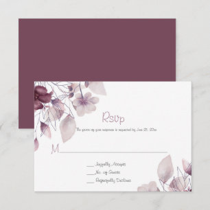 Rustic Eggplant, Dusty Purple, Mauve Pink Floral RSVP Card