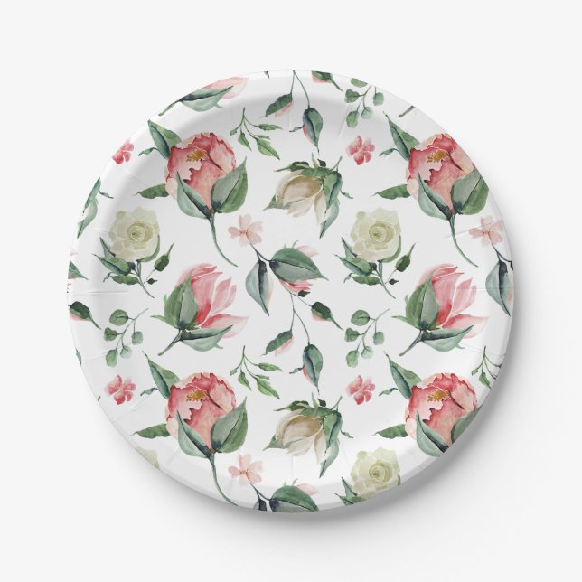 Rustic Elegance Blush Pink Bridal Shower Paper Plate (Front)