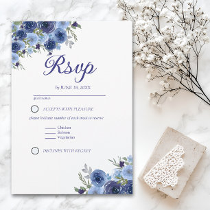 Rustic Elegance – Boho Navy Flower Design RSVP Card