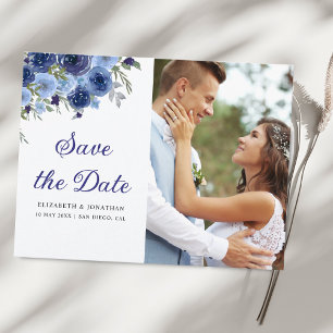 Rustic Elegance – Boho Navy Flower Wedding Postcard