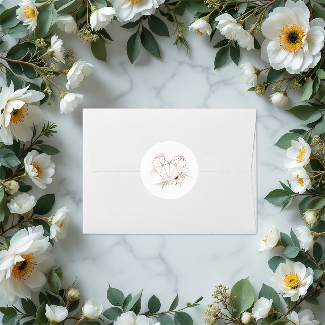 Rustic Elegance Bronze Geometric Heart Wedding Classic Round Sticker (Rustic Elegance Bronze Geometric Heart Wedding Classic Round Sticker)