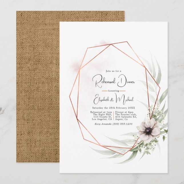 Rustic Elegance Bronze Geometric Rehearsal Dinner Invitation (Front/Back)